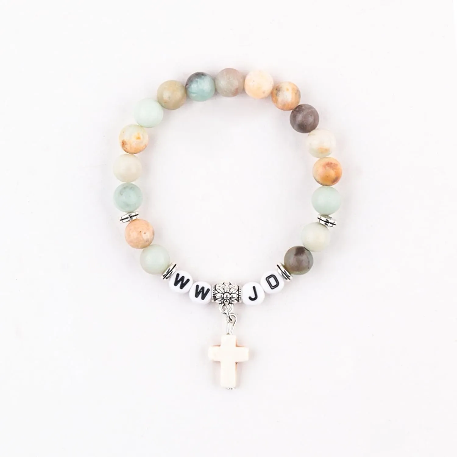 COLORFUL BLING Natural Healing Stone WWJD Beaded Strand Adjustable Bracelet with Meaningful Card Inspirational for Women Jewelry Gifts What Would Jesus Do Woven Wristbands Faith