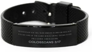 Colossians 3:17 Christian Black Shark Mesh Bracelet Gifts, Faith Message Prayer Colossians 3:17 Religious Bracelets for Women Men Colossians 3:17 Bible Verse Inspirational Mantra Adjustable Bracelet
