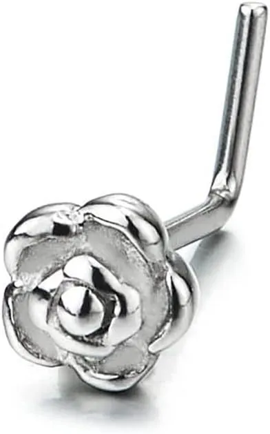 COOLSTEELANDBEYOND Stainless Steel Rose Flower Screw Nose Rings Studs Body Jewelry Piercing