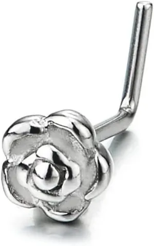 COOLSTEELANDBEYOND Stainless Steel Rose Flower Screw Nose Rings Studs Body Jewelry Piercing