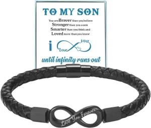 Coolvy To My Son Grandson Gifts from Mom Grandma Braided Leather Bracelets I Love You Until Infinity Runs Out Christmas Birthday Valentines Graduation Gifts for Him Teenage Men