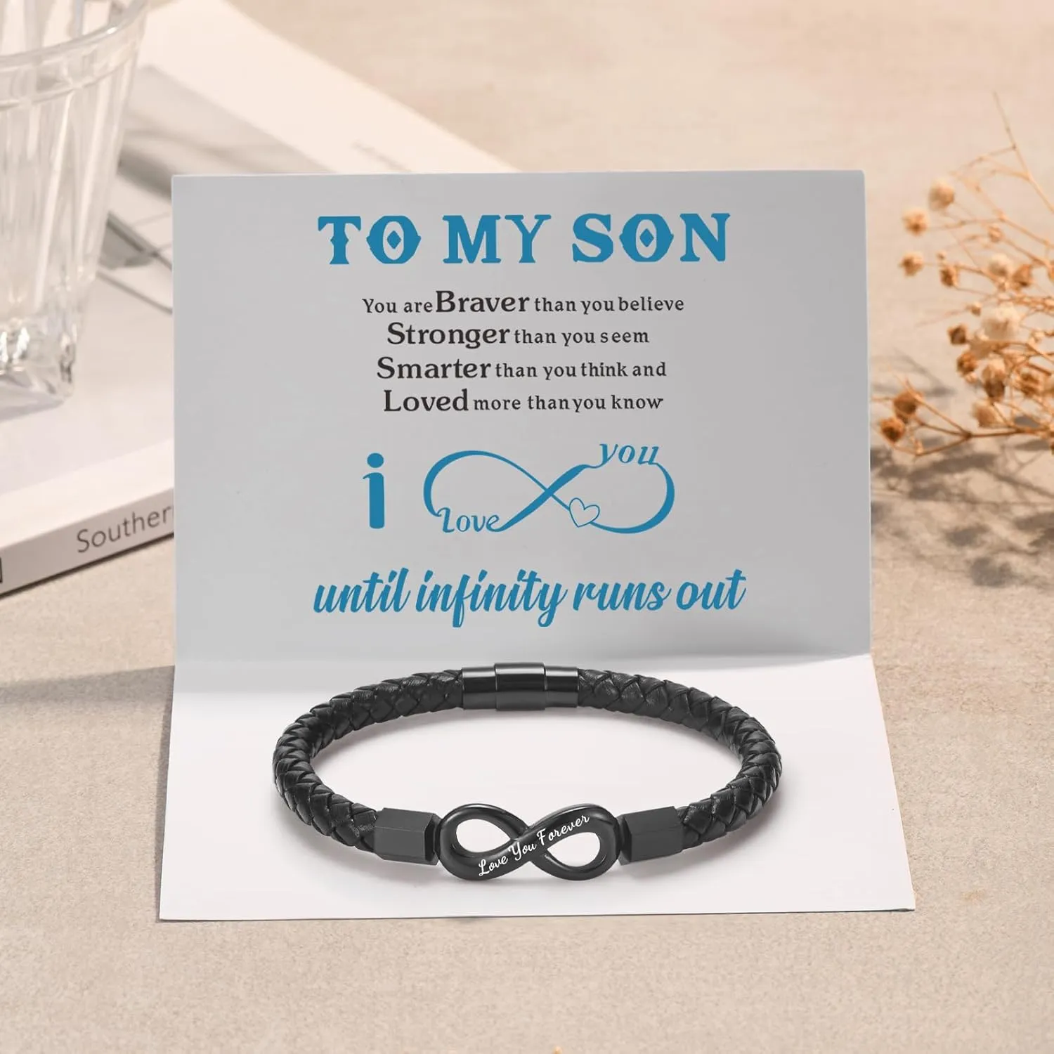 Coolvy To My Son Grandson Gifts from Mom Grandma Braided Leather Bracelets I Love You Until Infinity Runs Out Christmas Birthday Valentines Graduation Gifts for Him Teenage Men