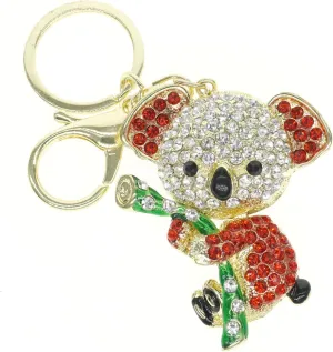 Cooplay Cute Lovely Fashion Koala Bear Animal Diamond Crystal Rhinestone Gold Crystal Keychain Charm Pendent Beautiful Accessories for Girl Women Purse Handbag Key Bag Keyrings Charm (Red)