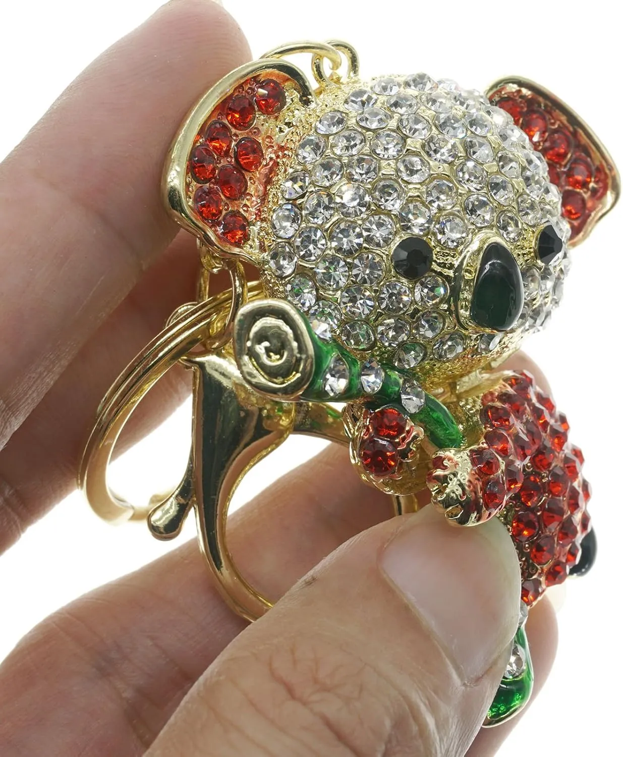 Cooplay Cute Lovely Fashion Koala Bear Animal Diamond Crystal Rhinestone Gold Crystal Keychain Charm Pendent Beautiful Accessories for Girl Women Purse Handbag Key Bag Keyrings Charm (Red)