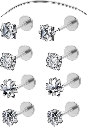 COTATI 20G Nose Stud Flat Back Studs Earrings Piercing Jewelry for Women,Surgical Steel Threadless Long Push Pin Tragus Cartilage Rings Stud