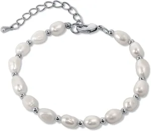 Cowlyn Pearl Bracelet Baroque AAA  Pearls Spacer Silver Bead Adjustable Freshwater Cultured Handpicked Chain Charm Dainty Jewelry Gift for Women Wife Mother