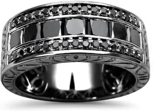 Created Real 925 Sterling Silver 14K Black Gold Plated Princess & Round Cut Black Diamond Christmas Special Beautiful Vintage Style Wedding Band Ring Christmas Gift for Men's