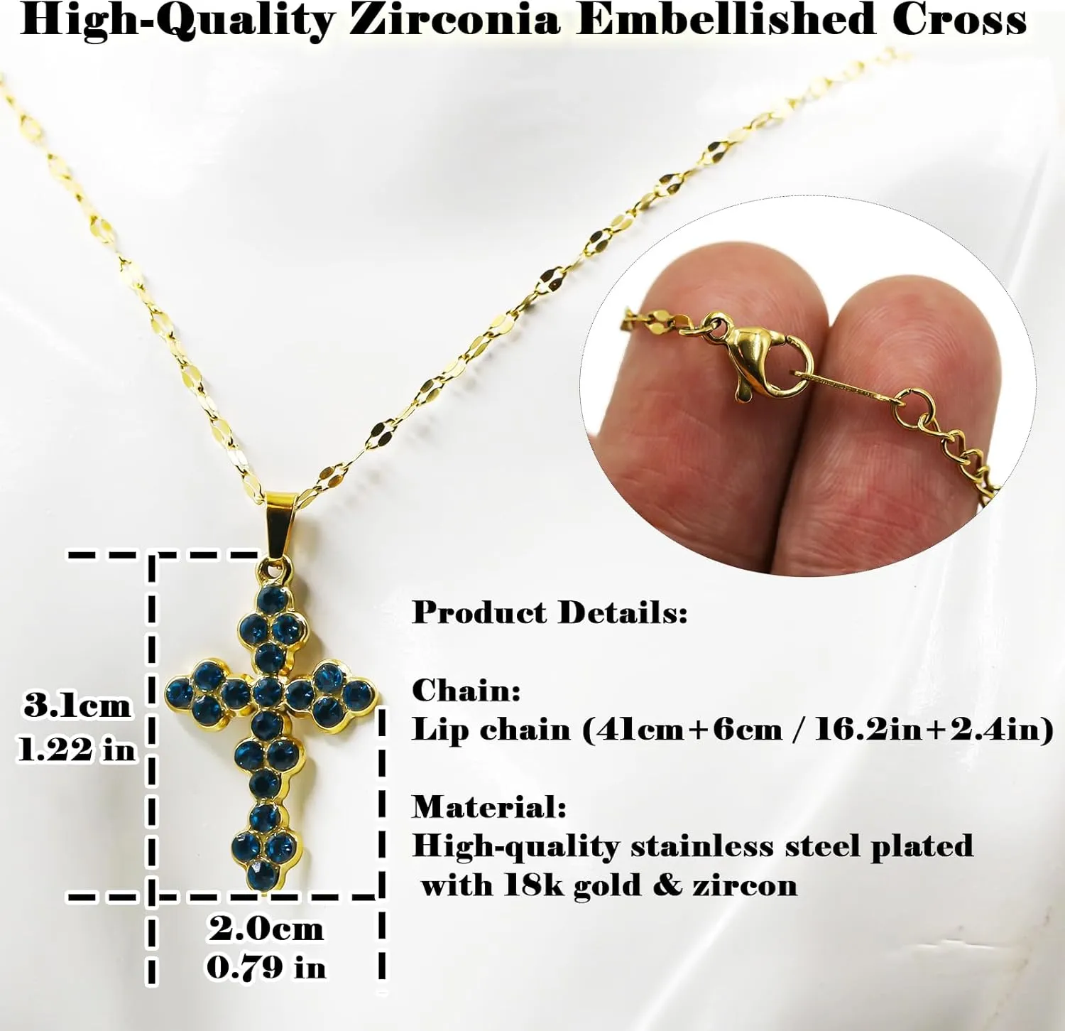 Cross Birthstone Necklace for Women - Charms Pendant with Gold Chain Christian Jewelry Birthday Gifts for Mom Family
