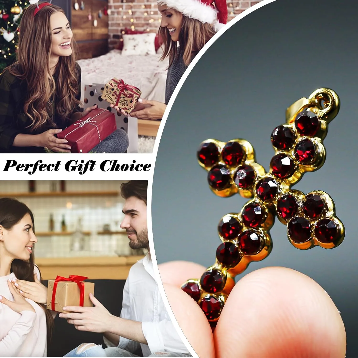 Cross Birthstone Necklace for Women - Charms Pendant with Gold Chain Christian Jewelry Birthday Gifts for Mom Family