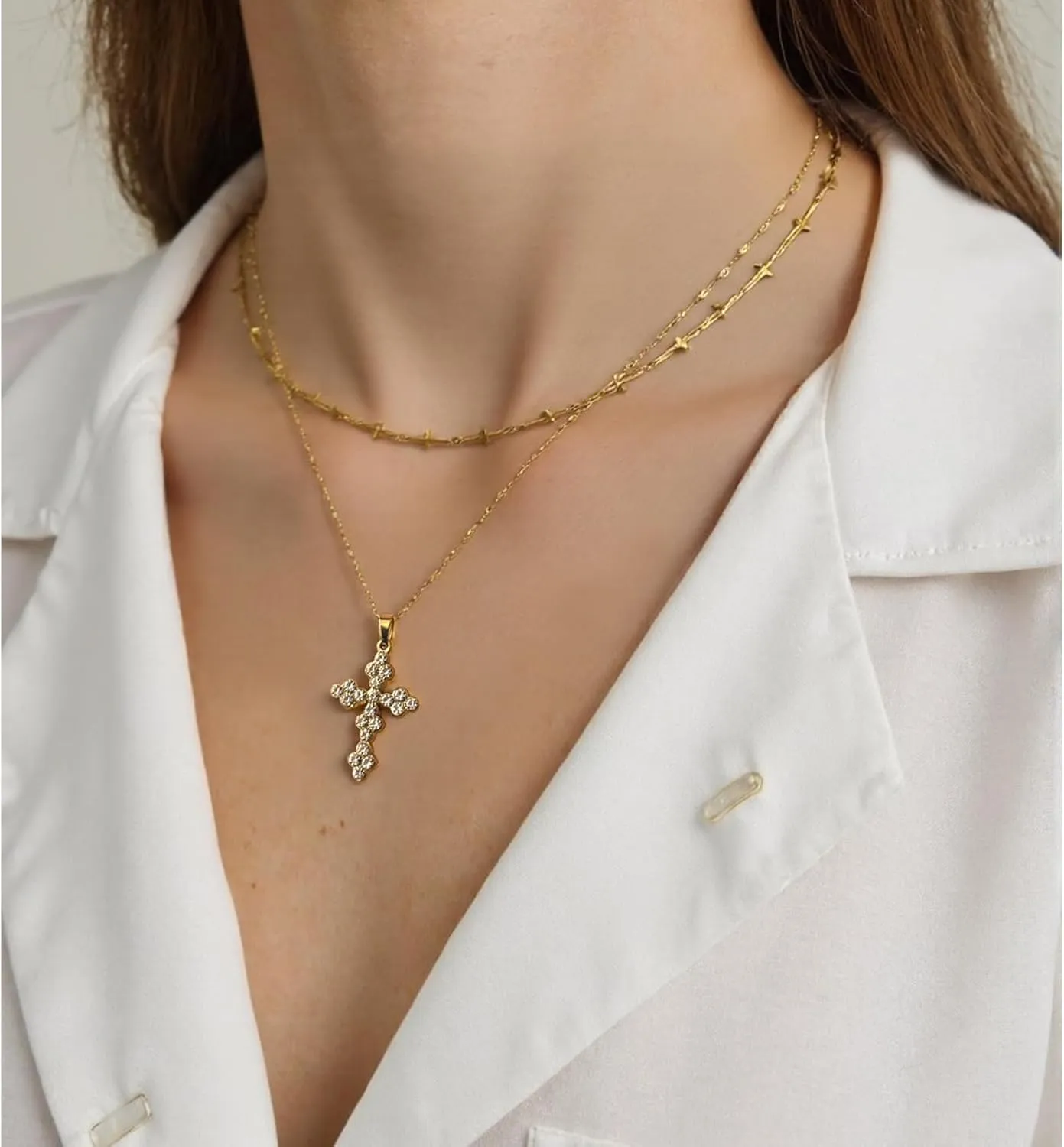 Cross Birthstone Necklace for Women - Charms Pendant with Gold Chain Christian Jewelry Birthday Gifts for Mom Family