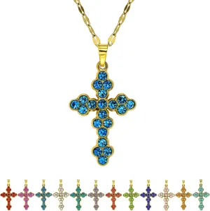 Cross Birthstone Necklace for Women - Charms Pendant with Gold Chain Christian Jewelry Birthday Gifts for Mom Family