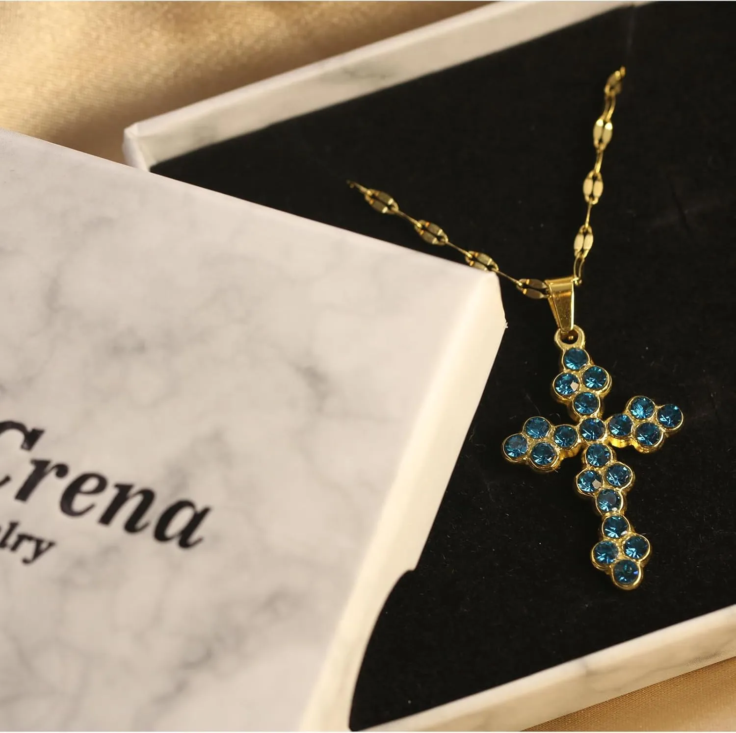 Cross Birthstone Necklace for Women - Charms Pendant with Gold Chain Christian Jewelry Birthday Gifts for Mom Family