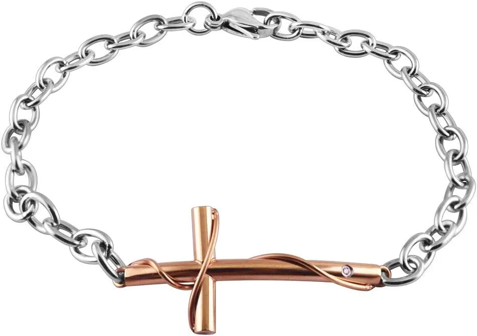 Cross Chain Bracelets for Men Women Stainless Steel Sideway Charms Men's Bracelet, Faith Religious Adjustable Cross Bracelet Jewelry for Couple Link Bracelet