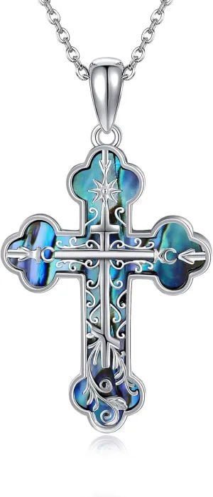 Cross Necklace S925 Sterling Silver Filigree/Orthodox/Butterfly/Nail/Jesus/Faith/Fish Hook Cross Pendant Necklace Christian Jewelry for Men Women