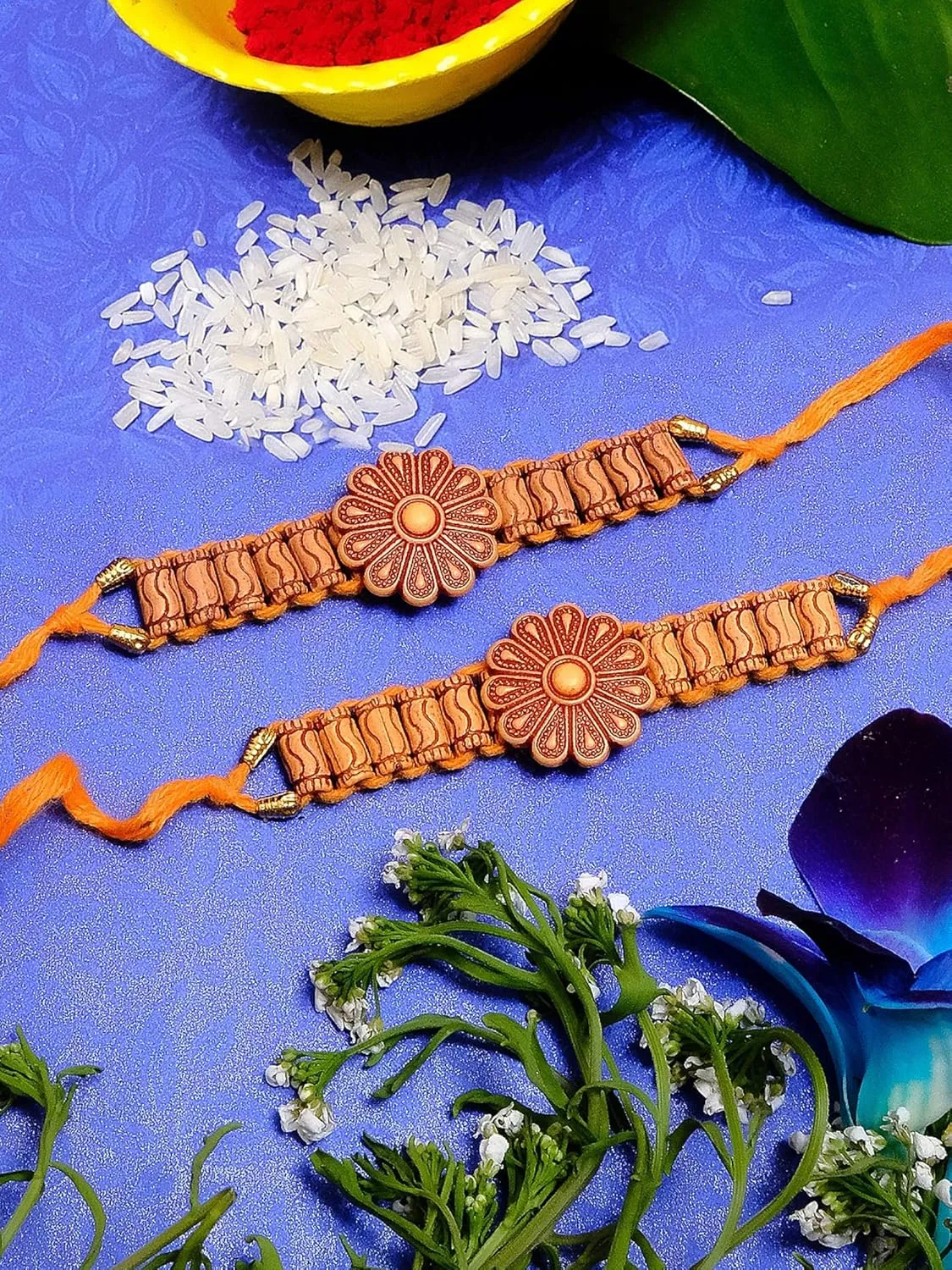 Crunchy Fashion 2 pc Designer Bhaiya Rakhi for Brother, Raksha Bandhan Handmade Bracelet for Bhaiya Rakhi Bracelet Combo Set with Roli Chawal/Rice/Tika