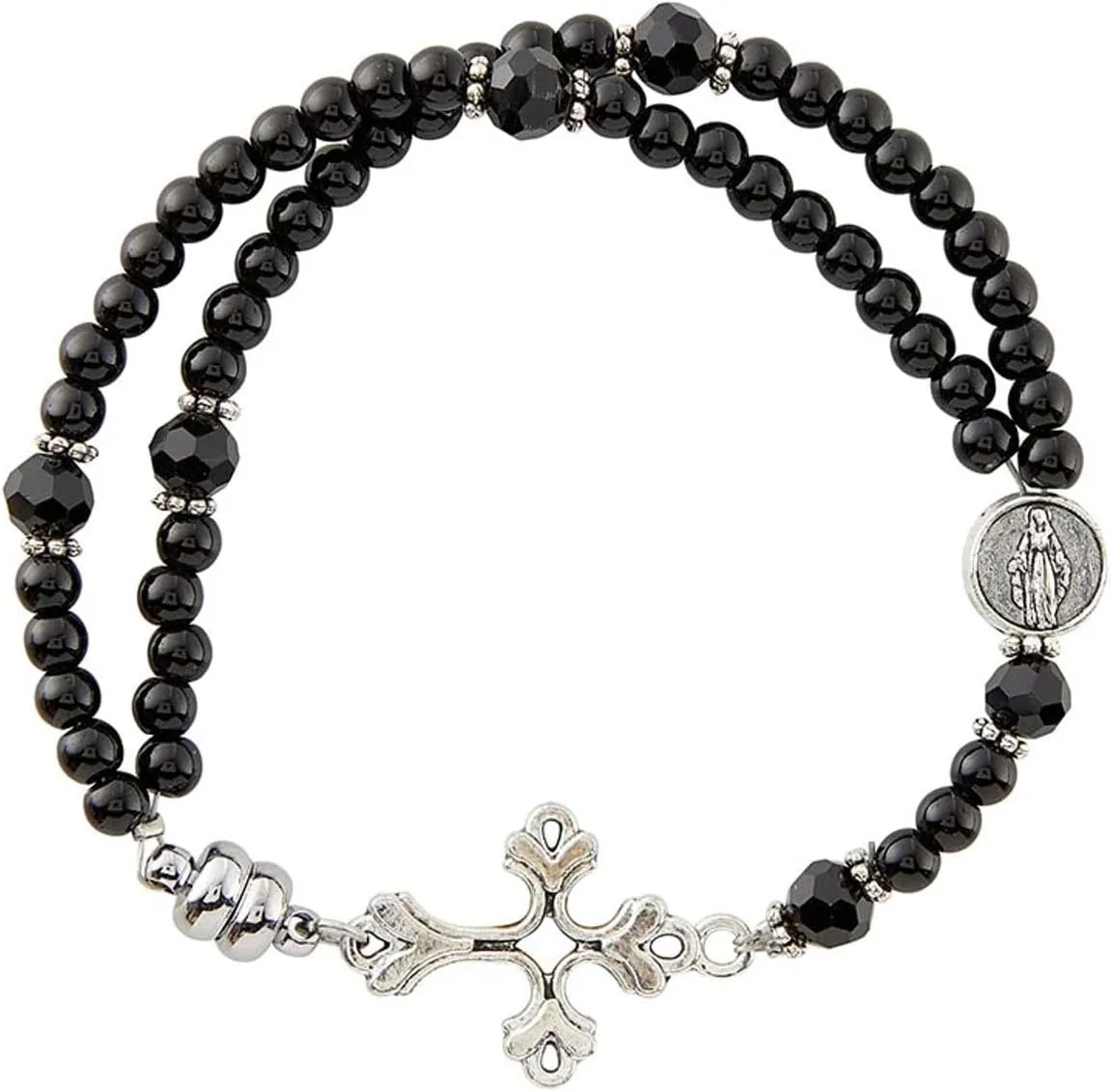 Crystal Glass Prayerlet Bracelet for Women Men Evil Protection Prayer Rosary Catholic Bracelets Religious Jewelry, 4 Pack
