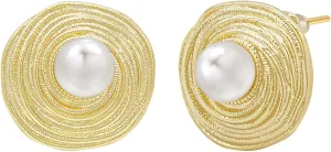 C.SEZIE 18K Gold Plated Twisted Round Stud Earrings for Women, Women's Freshwater Pearl Earrings, 925 Sterling Silver Post Earrings for Women Party Jewelry