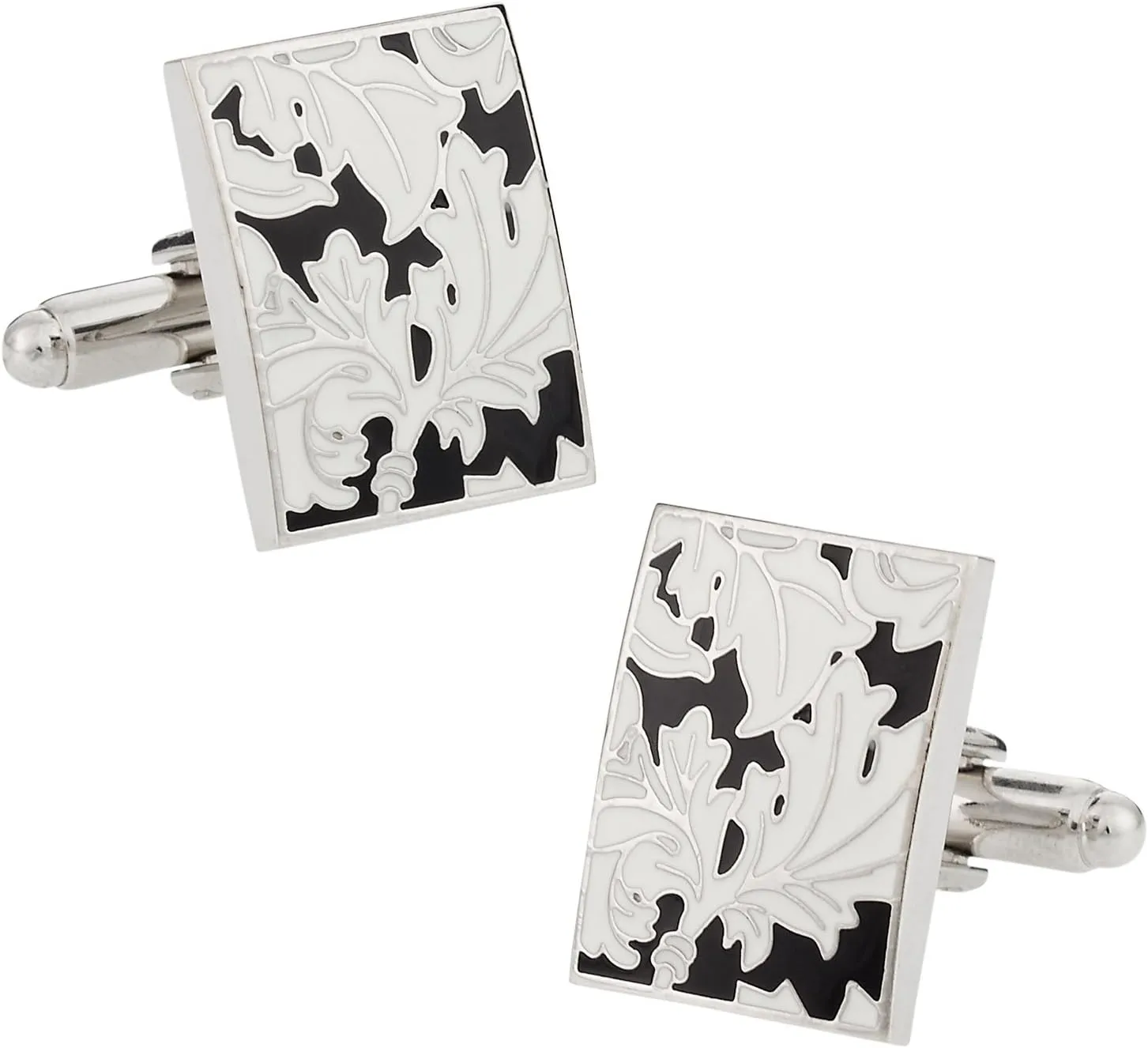 Cuff-Daddy Black White Floral Enamel Cufflinks with Presentation Box