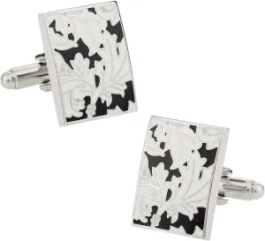 Cuff-Daddy Black White Floral Enamel Cufflinks with Presentation Box