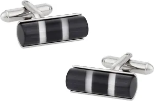 Cuff-Daddy Cylindrical Black and Silver Fiber Optic Glass Cufflinks with Presentation Box