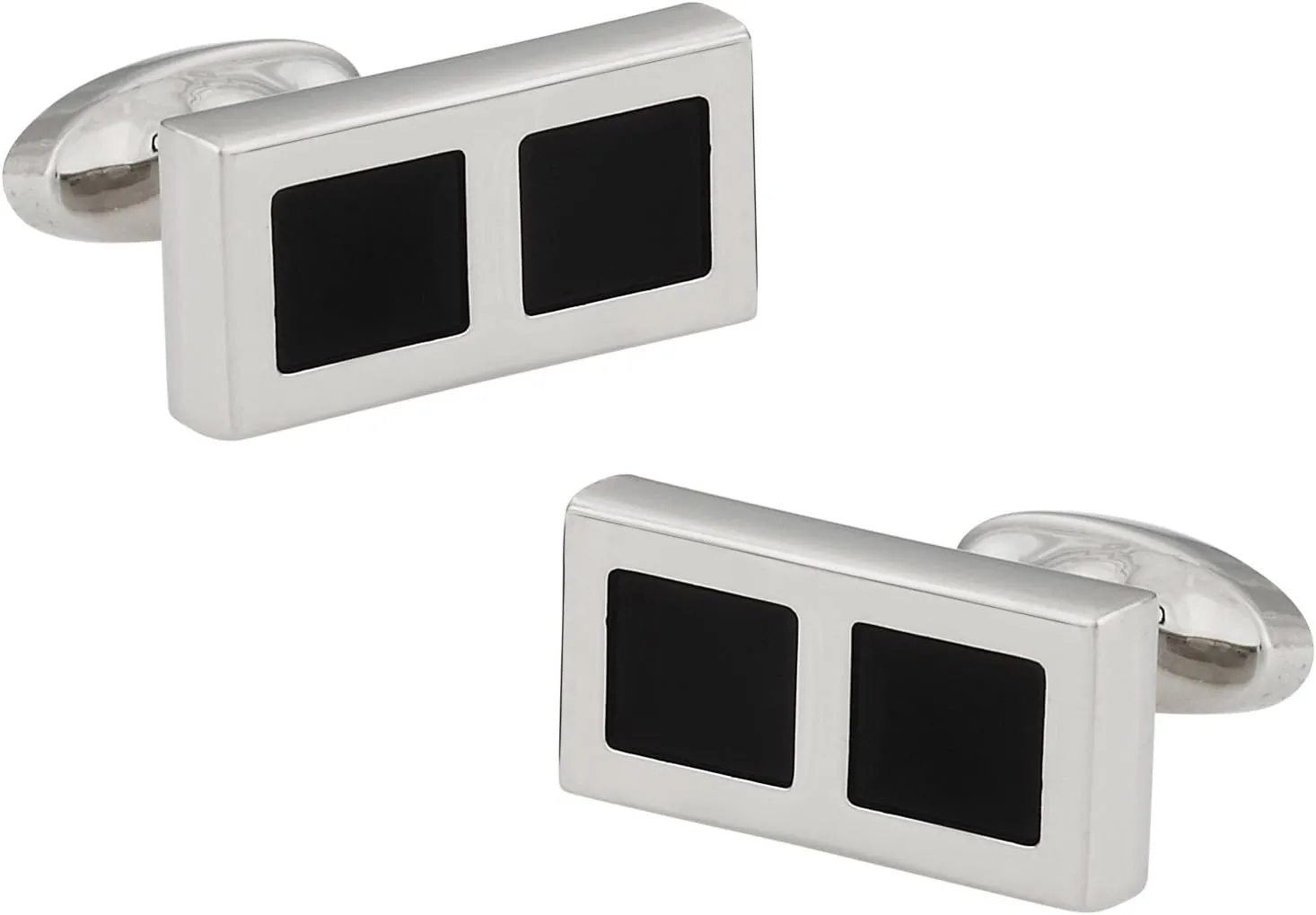 Cuff-Daddy Rectangular Black Enamel Silver Cufflinks with Presentation Box