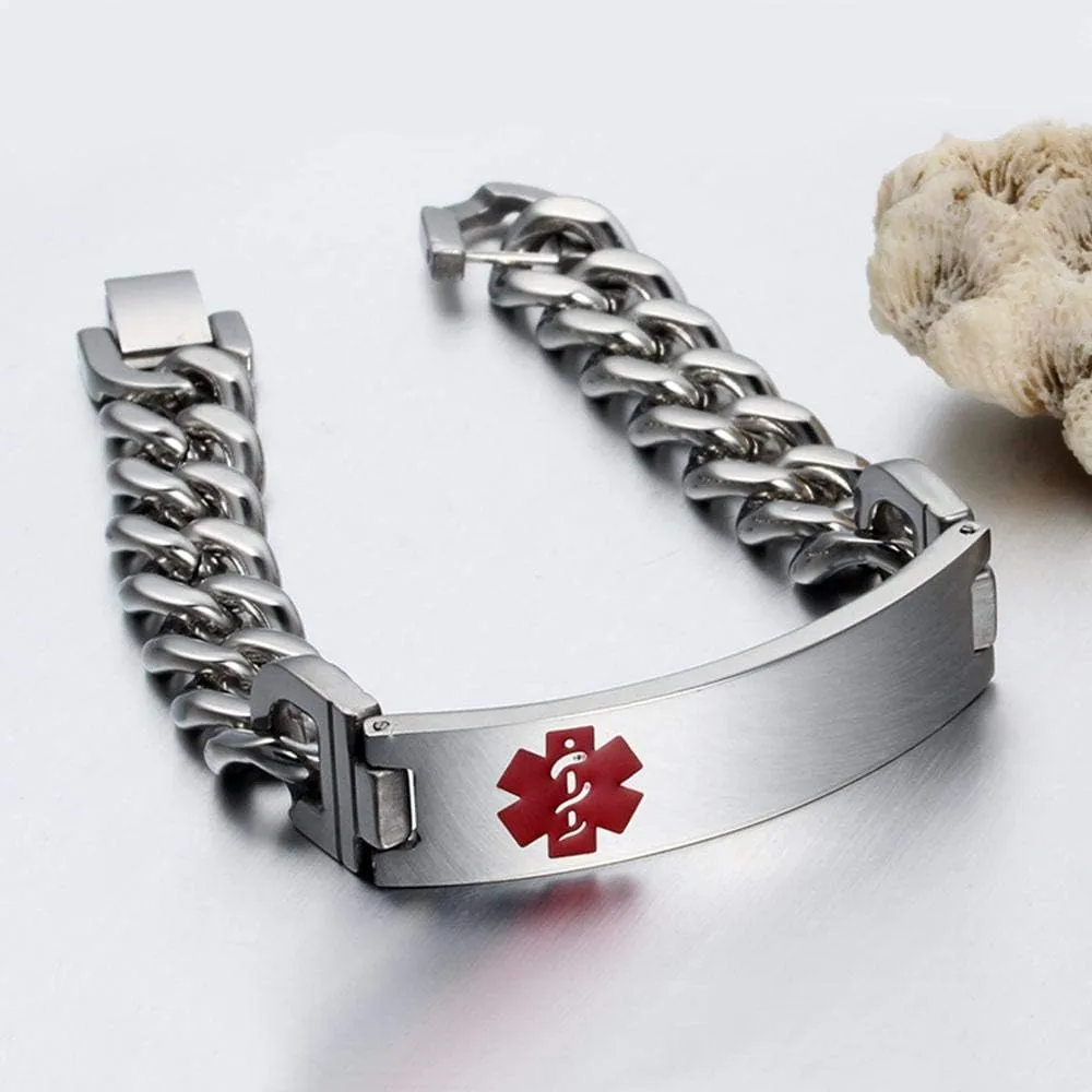 Custom Medical Alert Bracelet Engraved Emergency ID Stainless Steel Bracelets for Adults Men Women 7.5-8.5-9.8 Inch