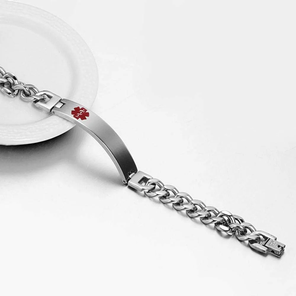 Custom Medical Alert Bracelet Engraved Emergency ID Stainless Steel Bracelets for Adults Men Women 7.5-8.5-9.8 Inch