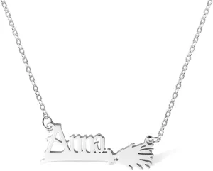 Custom Name Witch Broom Necklace Wizard Broom Name Pendant Necklace Magic Jewelry Birthday Valentine's Day Gift for Her/Mom Wife