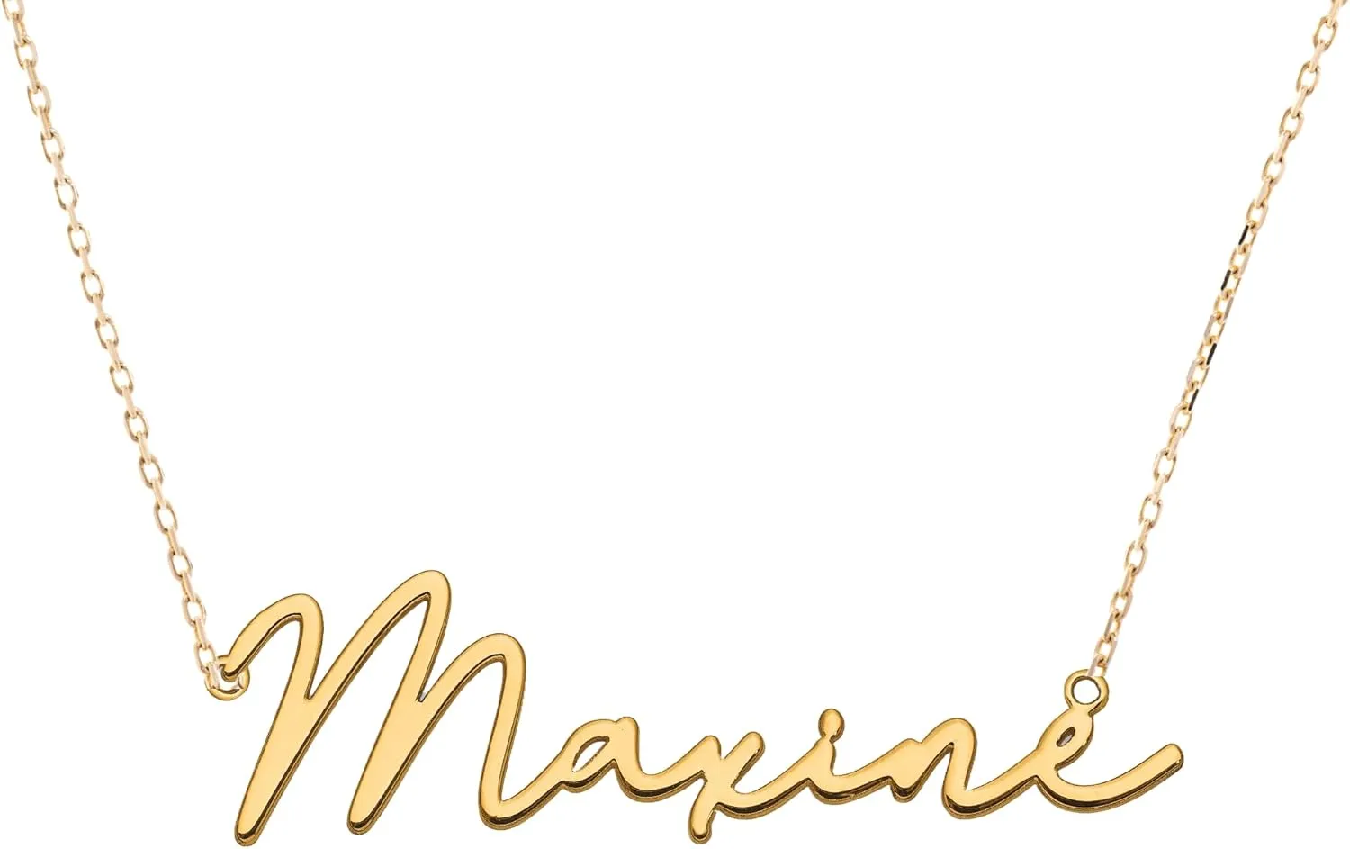 Custom Nameplate Necklace in Sterling Silver, Gold or Rose Gold  Personalized Script Font, Up to 9 Letters, Made to Order, 16-20" Chain Options (10k Yellow Gold, 18 Inches)