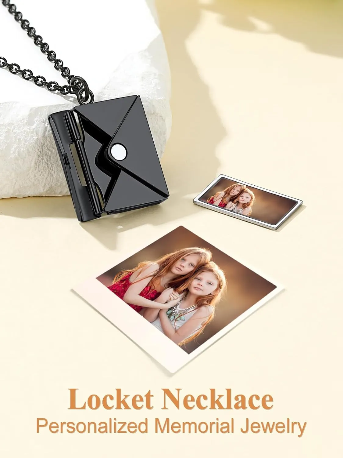 Custom4U Personalized Envelope Necklace with Picture Message Custom Love Letter Locket Necklace for Women Silver/Gold/Rose Gold/Black Birthday Mothers Day Photo Jewelry Gifts for Mom Wife (Gift Box)