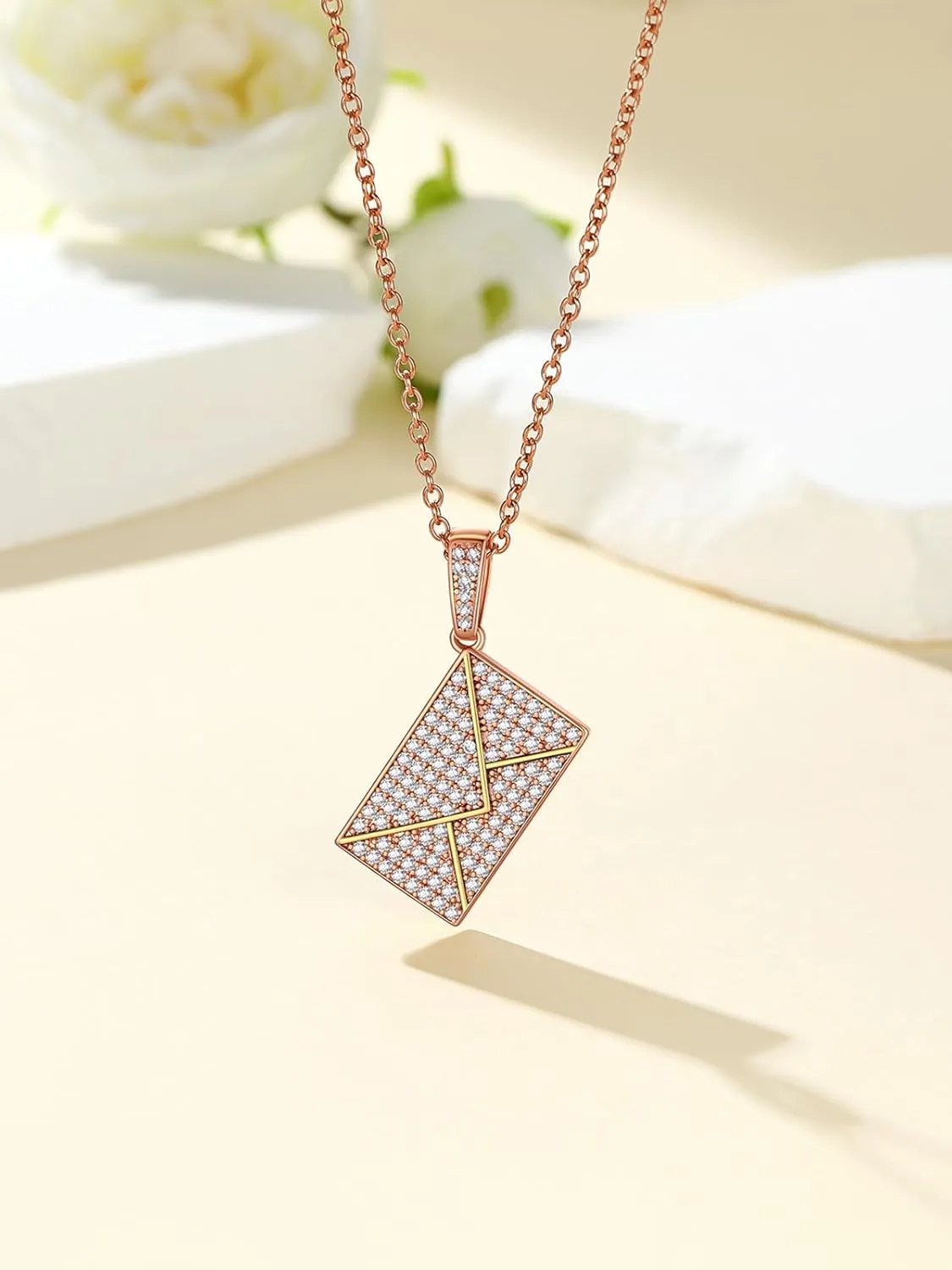 Custom4U Personalized Envelope Necklace with Picture Message Custom Love Letter Locket Necklace for Women Silver/Gold/Rose Gold/Black Birthday Mothers Day Photo Jewelry Gifts for Mom Wife (Gift Box)