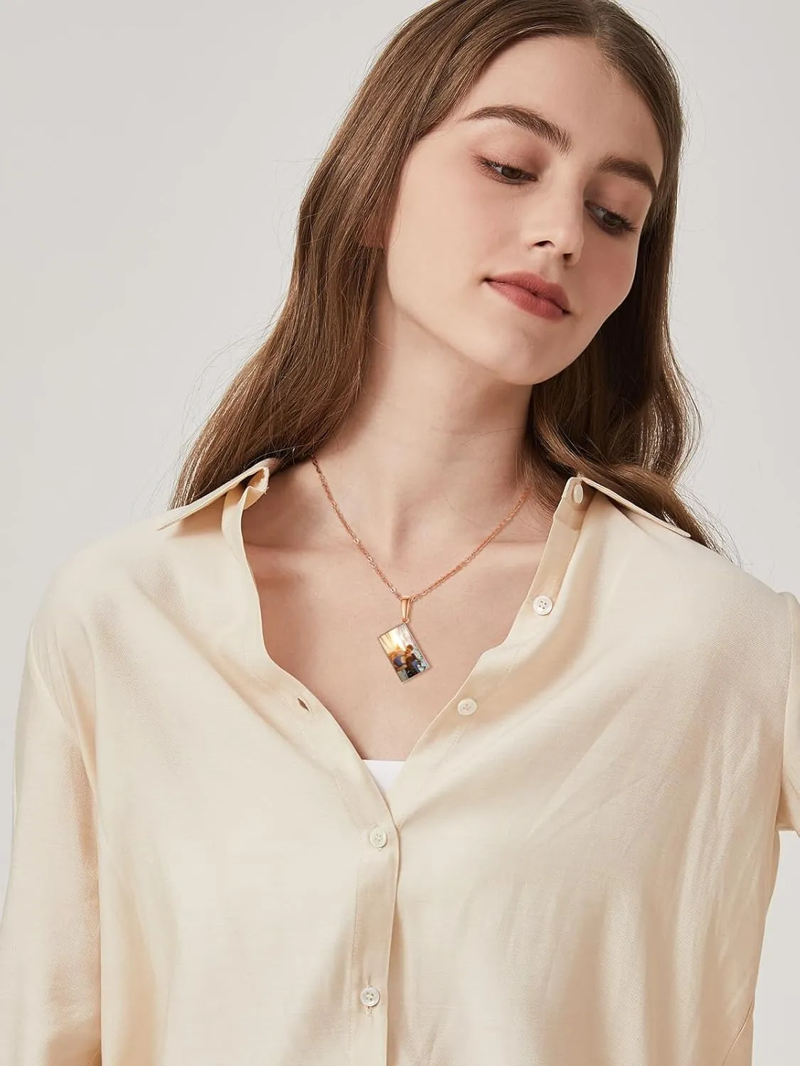 Custom4U Personalized Envelope Necklace with Picture Message Custom Love Letter Locket Necklace for Women Silver/Gold/Rose Gold/Black Birthday Mothers Day Photo Jewelry Gifts for Mom Wife (Gift Box)