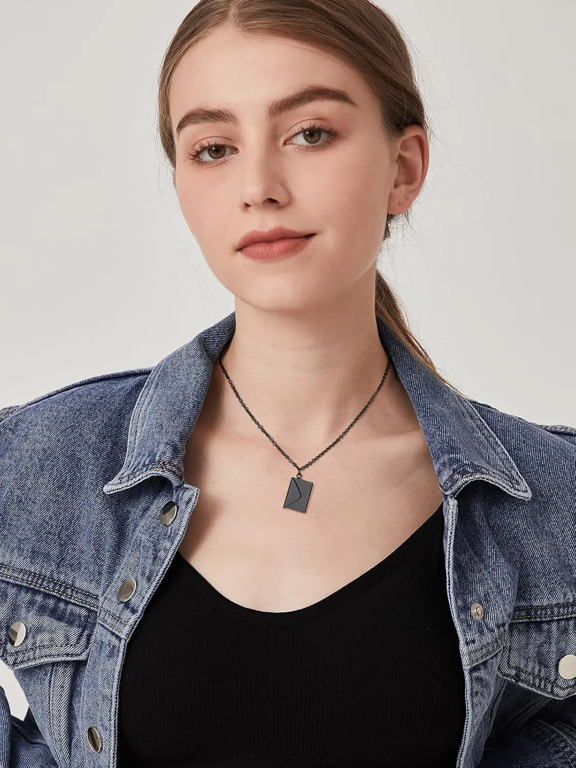 Custom4U Personalized Envelope Necklace with Picture Message Custom Love Letter Locket Necklace for Women Silver/Gold/Rose Gold/Black Birthday Mothers Day Photo Jewelry Gifts for Mom Wife (Gift Box)