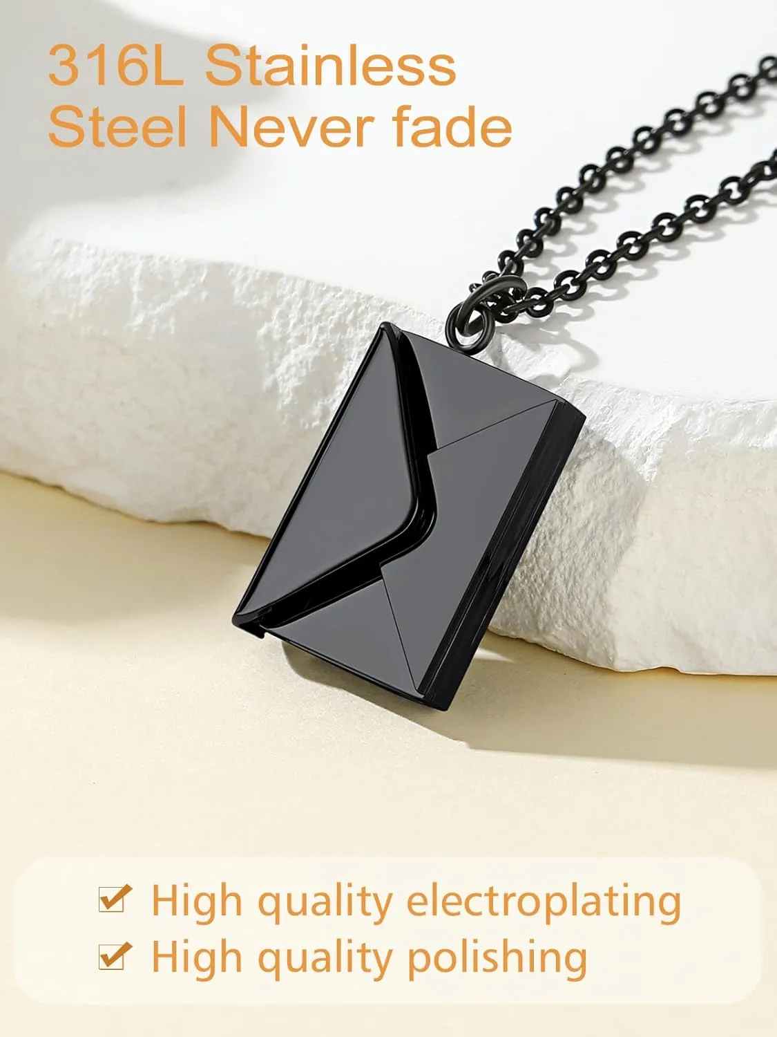 Custom4U Personalized Envelope Necklace with Picture Message Custom Love Letter Locket Necklace for Women Silver/Gold/Rose Gold/Black Birthday Mothers Day Photo Jewelry Gifts for Mom Wife (Gift Box)