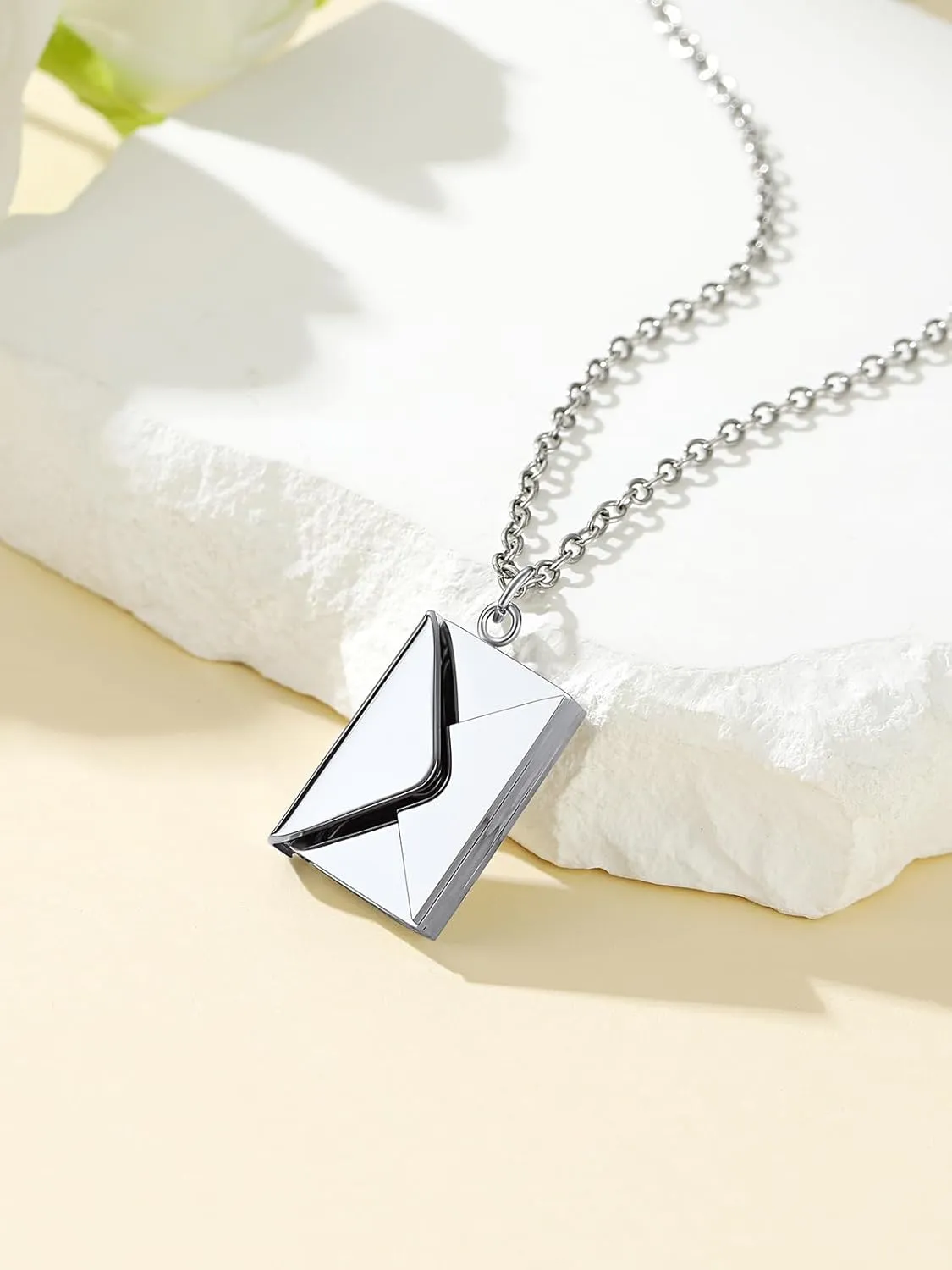 Custom4U Personalized Envelope Necklace with Picture Message Custom Love Letter Locket Necklace for Women Silver/Gold/Rose Gold/Black Birthday Mothers Day Photo Jewelry Gifts for Mom Wife (Gift Box)
