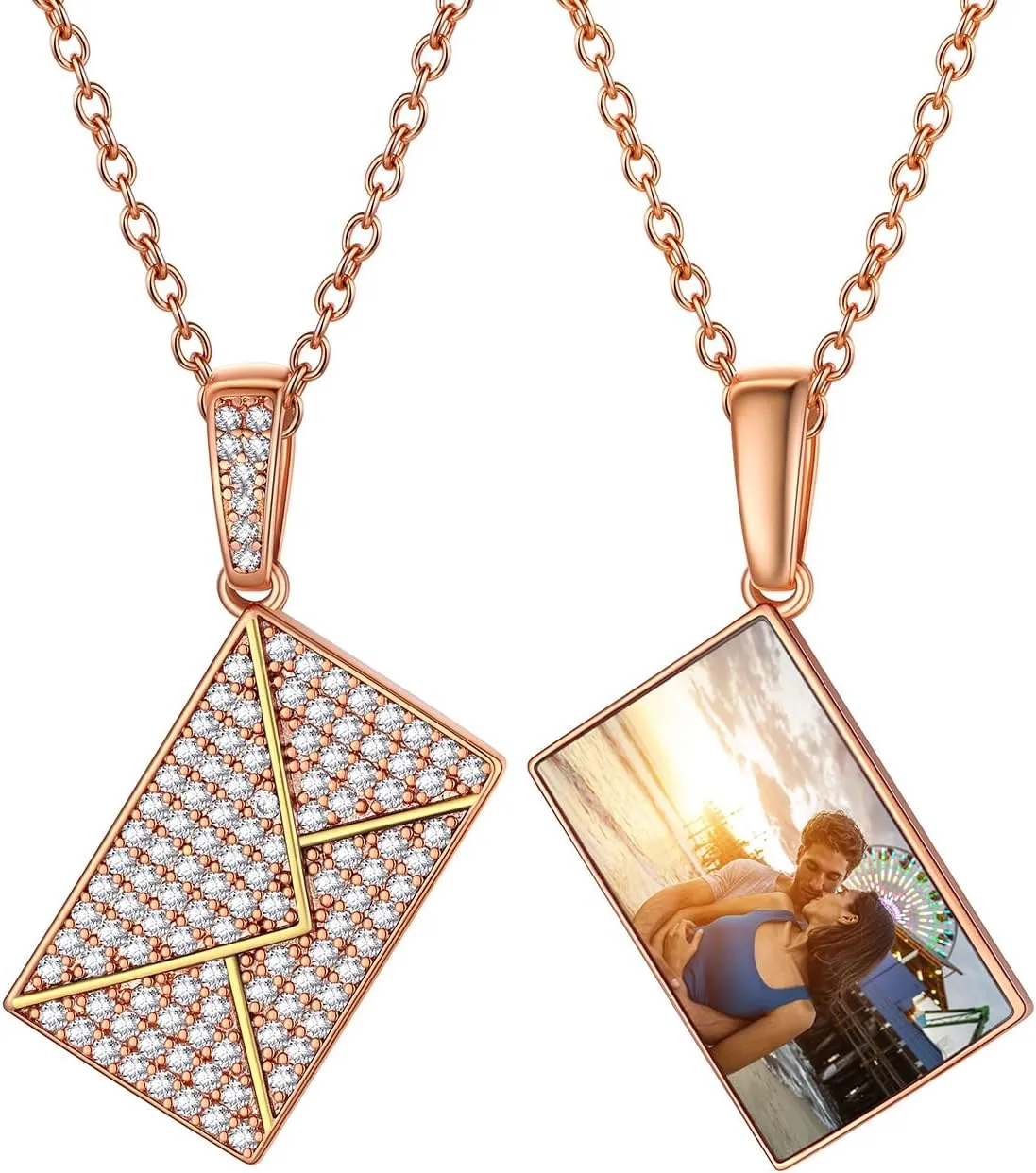 Custom4U Personalized Envelope Necklace with Picture Message Custom Love Letter Locket Necklace for Women Silver/Gold/Rose Gold/Black Birthday Mothers Day Photo Jewelry Gifts for Mom Wife (Gift Box)