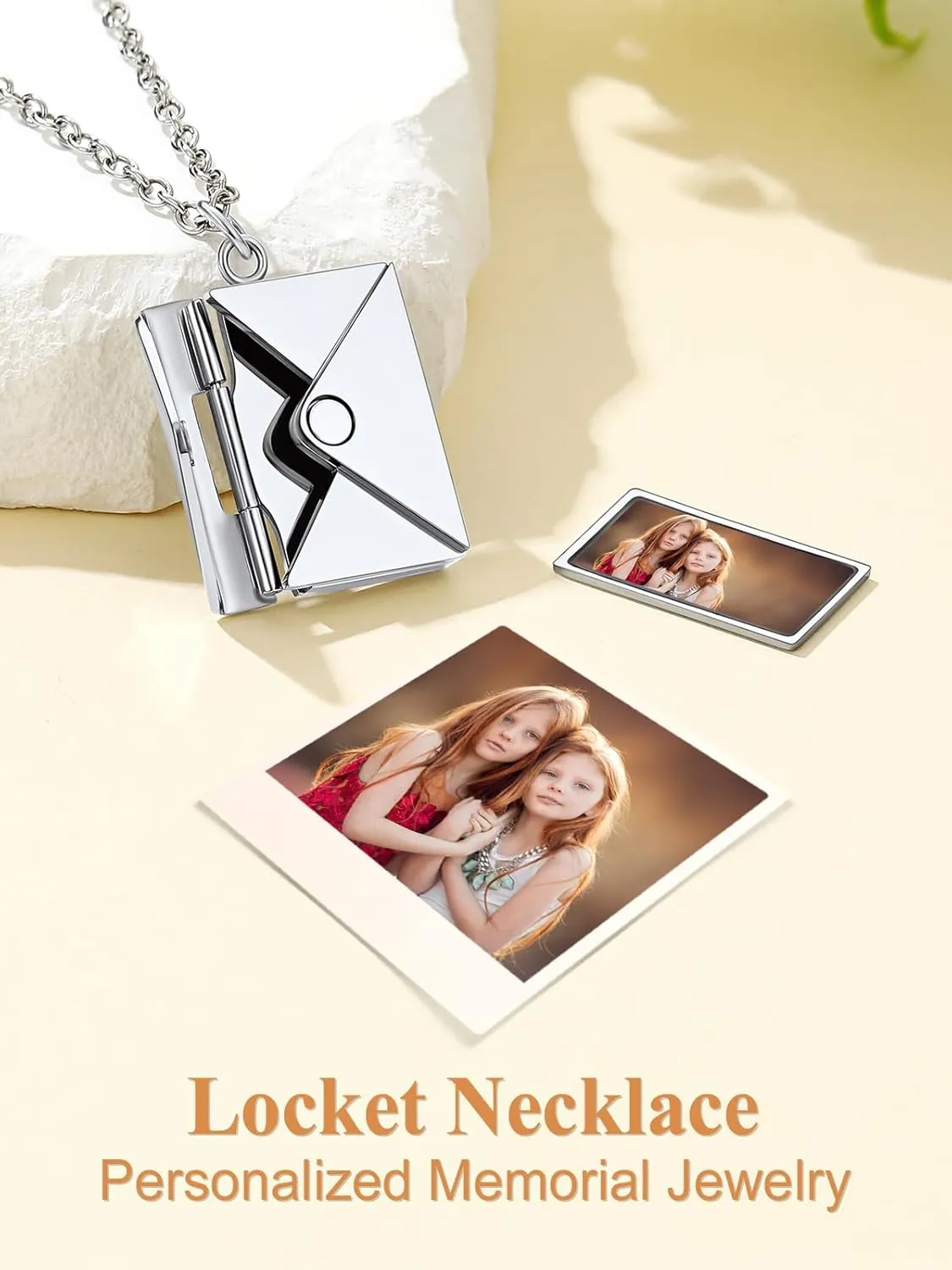 Custom4U Personalized Envelope Necklace with Picture Message Custom Love Letter Locket Necklace for Women Silver/Gold/Rose Gold/Black Birthday Mothers Day Photo Jewelry Gifts for Mom Wife (Gift Box)