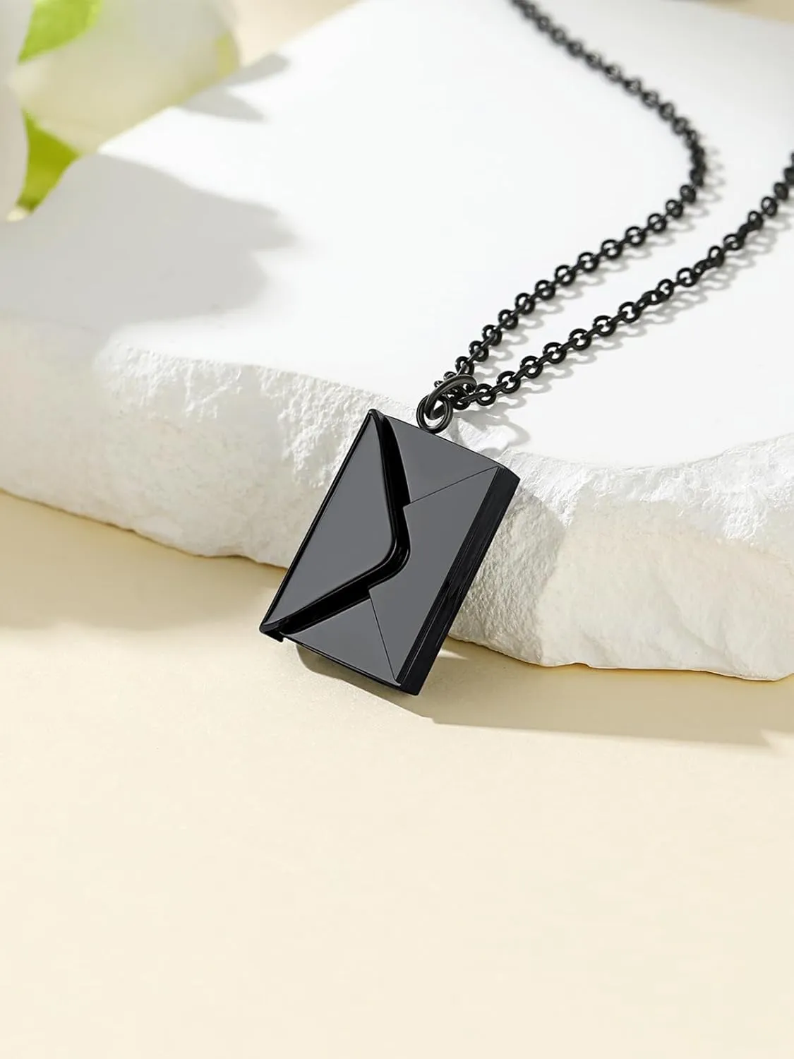 Custom4U Personalized Envelope Necklace with Picture Message Custom Love Letter Locket Necklace for Women Silver/Gold/Rose Gold/Black Birthday Mothers Day Photo Jewelry Gifts for Mom Wife (Gift Box)