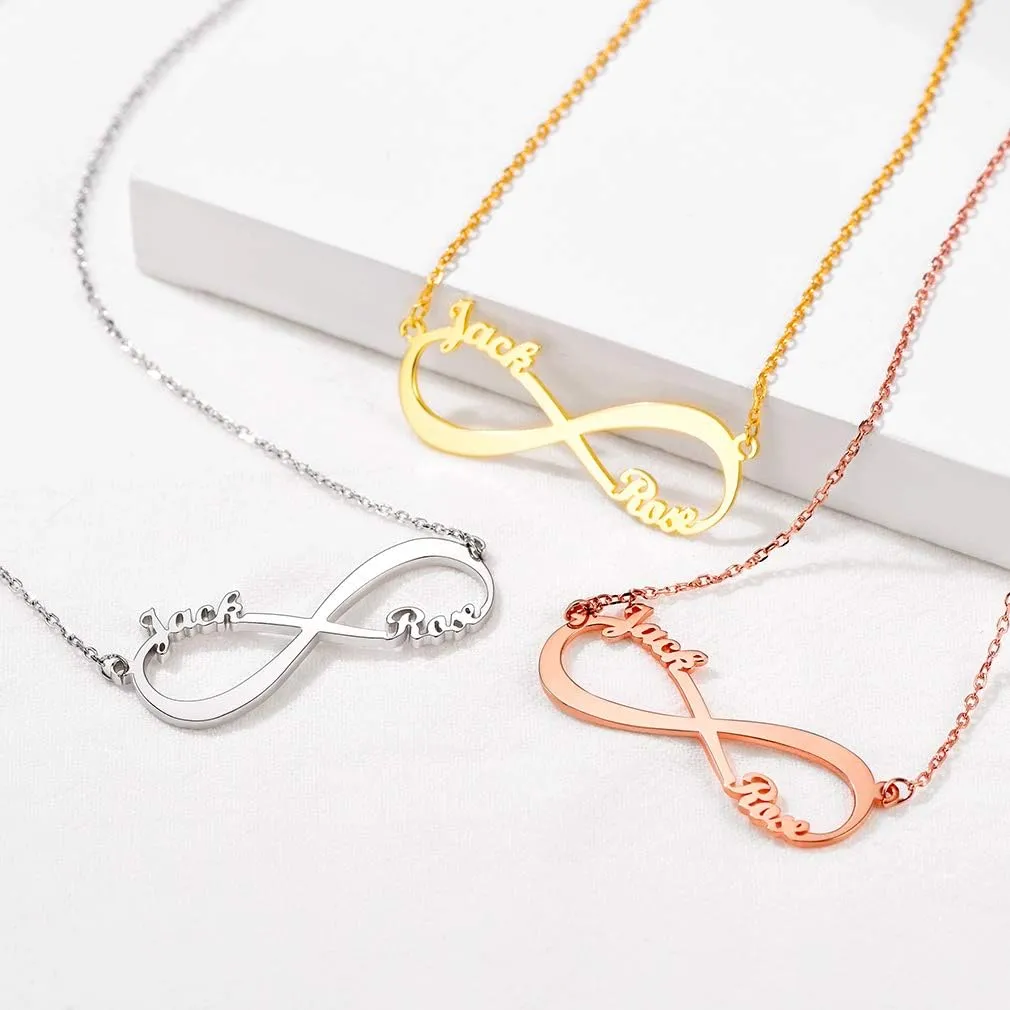 Custom4U Personalized Infinity Necklace for Women with 1-4 Names Custom 18K Gold Plated 925 Sterling Silver/Stainless Steel Infinity Love Pendant Birthstone Necklace Mothers Day Jewelry Gifts for Her