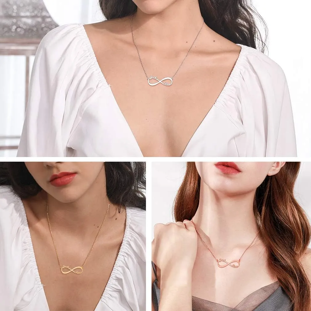 Custom4U Personalized Infinity Necklace for Women with 1-4 Names Custom 18K Gold Plated 925 Sterling Silver/Stainless Steel Infinity Love Pendant Birthstone Necklace Mothers Day Jewelry Gifts for Her