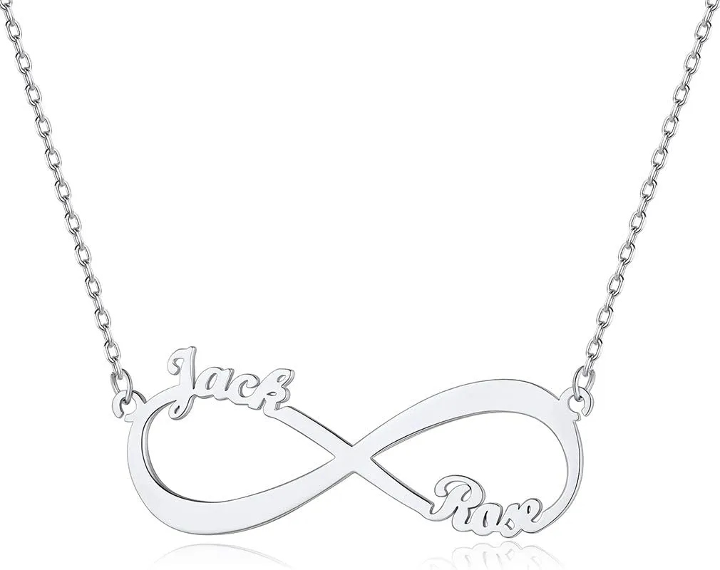 Custom4U Personalized Infinity Necklace for Women with 1-4 Names Custom 18K Gold Plated 925 Sterling Silver/Stainless Steel Infinity Love Pendant Birthstone Necklace Mothers Day Jewelry Gifts for Her