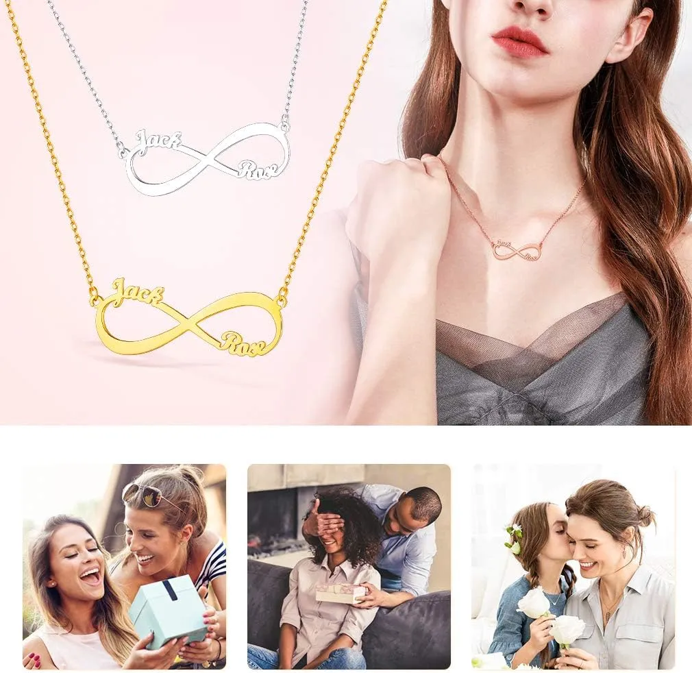 Custom4U Personalized Infinity Necklace for Women with 1-4 Names Custom 18K Gold Plated 925 Sterling Silver/Stainless Steel Infinity Love Pendant Birthstone Necklace Mothers Day Jewelry Gifts for Her