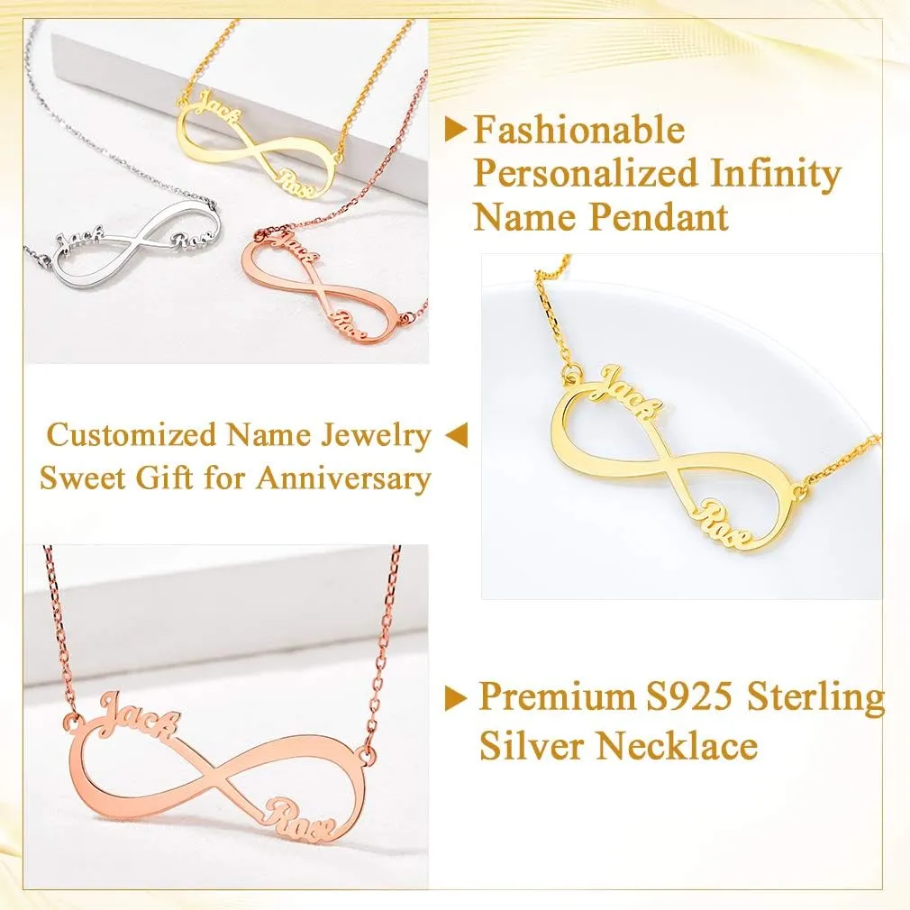 Custom4U Personalized Infinity Necklace for Women with 1-4 Names Custom 18K Gold Plated 925 Sterling Silver/Stainless Steel Infinity Love Pendant Birthstone Necklace Mothers Day Jewelry Gifts for Her