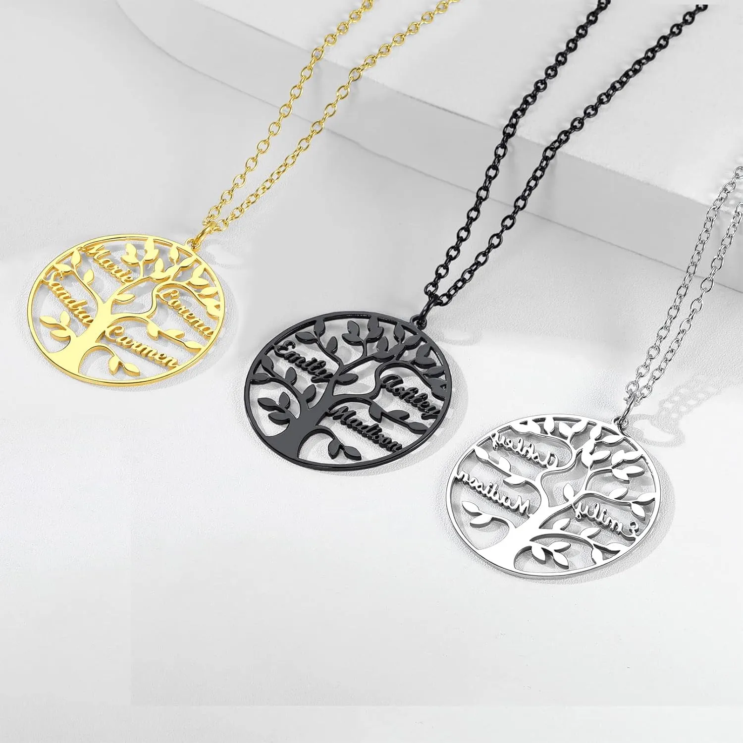 Custom4U Tree of Life Necklace Personalized with 1-8 Names 925 Sterling Silver/Stainless Steel/18k Gold Family Tree Pendant with Chain Custom Made Memorial Birthday Gifts for Mom Grandma Women