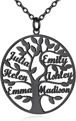 Custom4U Tree of Life Necklace Personalized with 1-8 Names 925 Sterling Silver/Stainless Steel/18k Gold Family Tree Pendant with Chain Custom Made Memorial Birthday Gifts for Mom Grandma Women