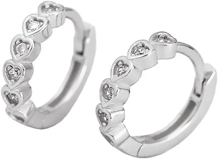 Cute CZ Heart Cartilage Small Hoop Earrings for Women 925 Sterling Silver Hypoallergenic Dainty Endless Love Cartilage Huggie Hoops Classic Valentine Christmas Birthday Jewelry for Her