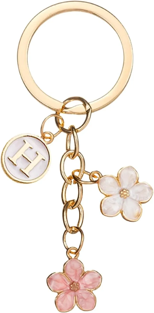 Cute Flower Initial Letter Keychain Bag Charms Keyring Aesthetic Accessories Purse Hangbags Backpacks for Women