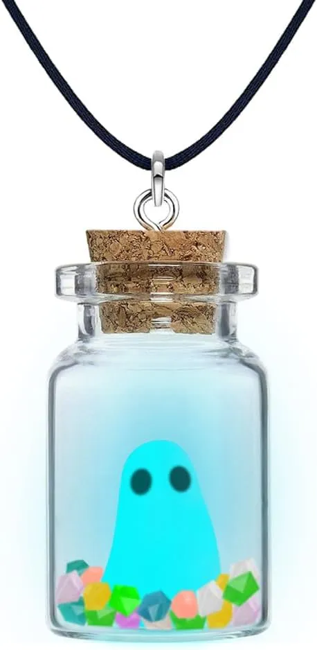 Cute Ghost Necklace(Blue), The Adopt A Ghost Necklace,Glow In The Dark Ghost in A Bottle with Star Necklace Halloween Jewelry for Women and Men