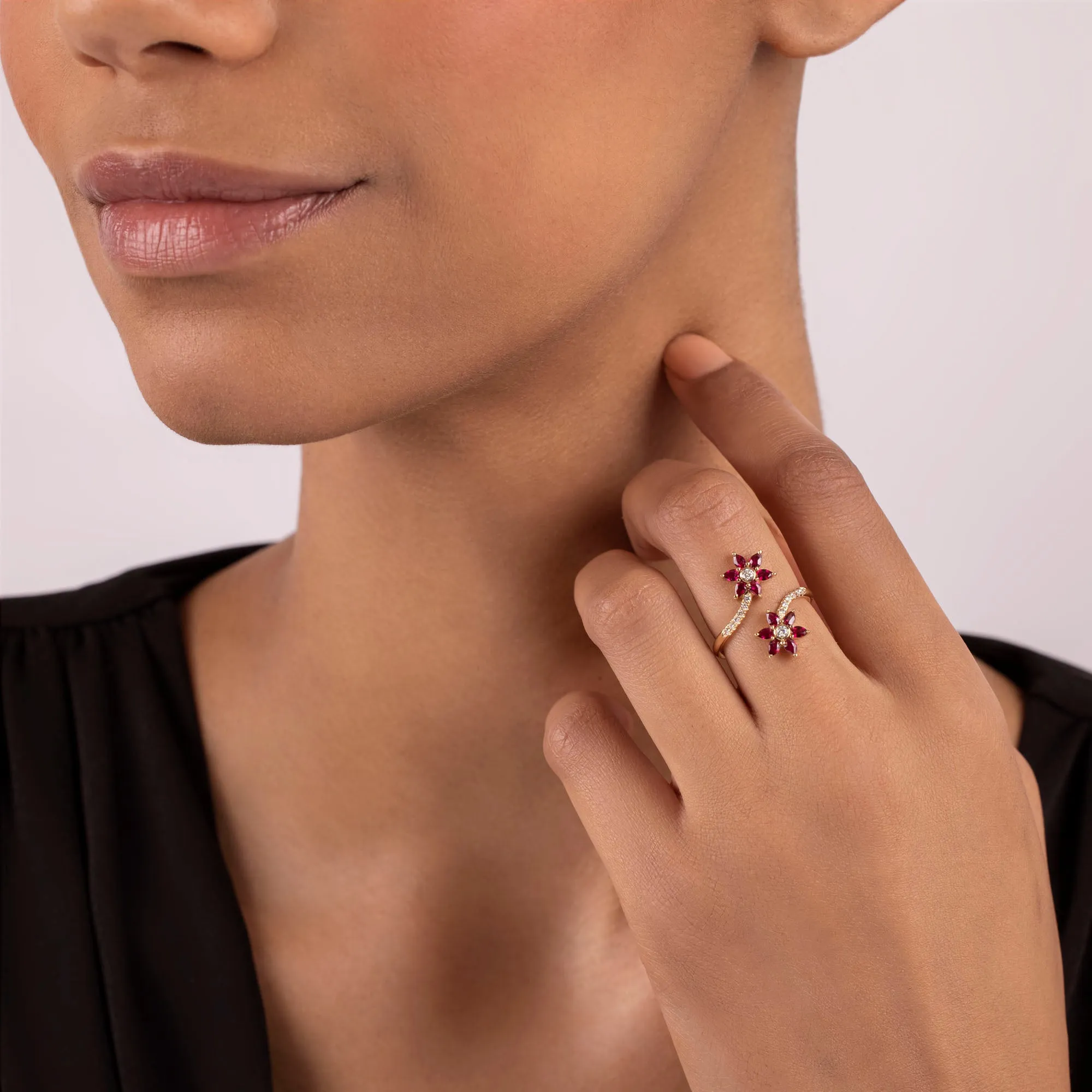 Daffodil Garden Ruby and Diamond Bypass Ring