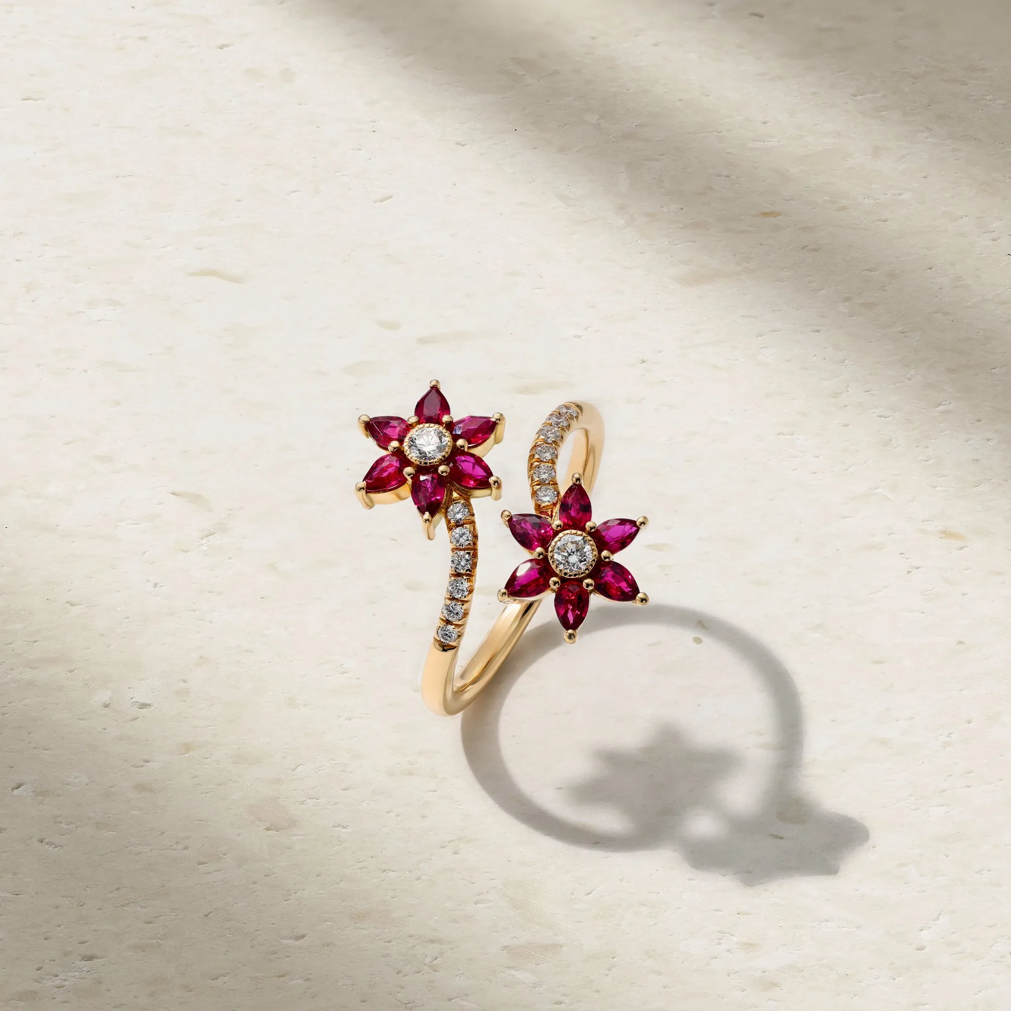 Daffodil Garden Ruby and Diamond Bypass Ring
